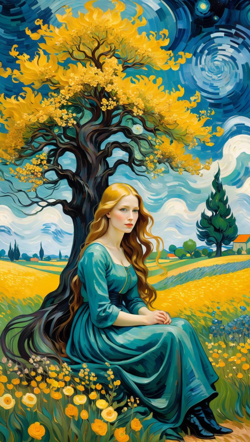 02044-3910205562-beautiful woman with long flowing hair, sitting at hisstation in an open field of flowers, (standalone tree_1.4), painted by van.png